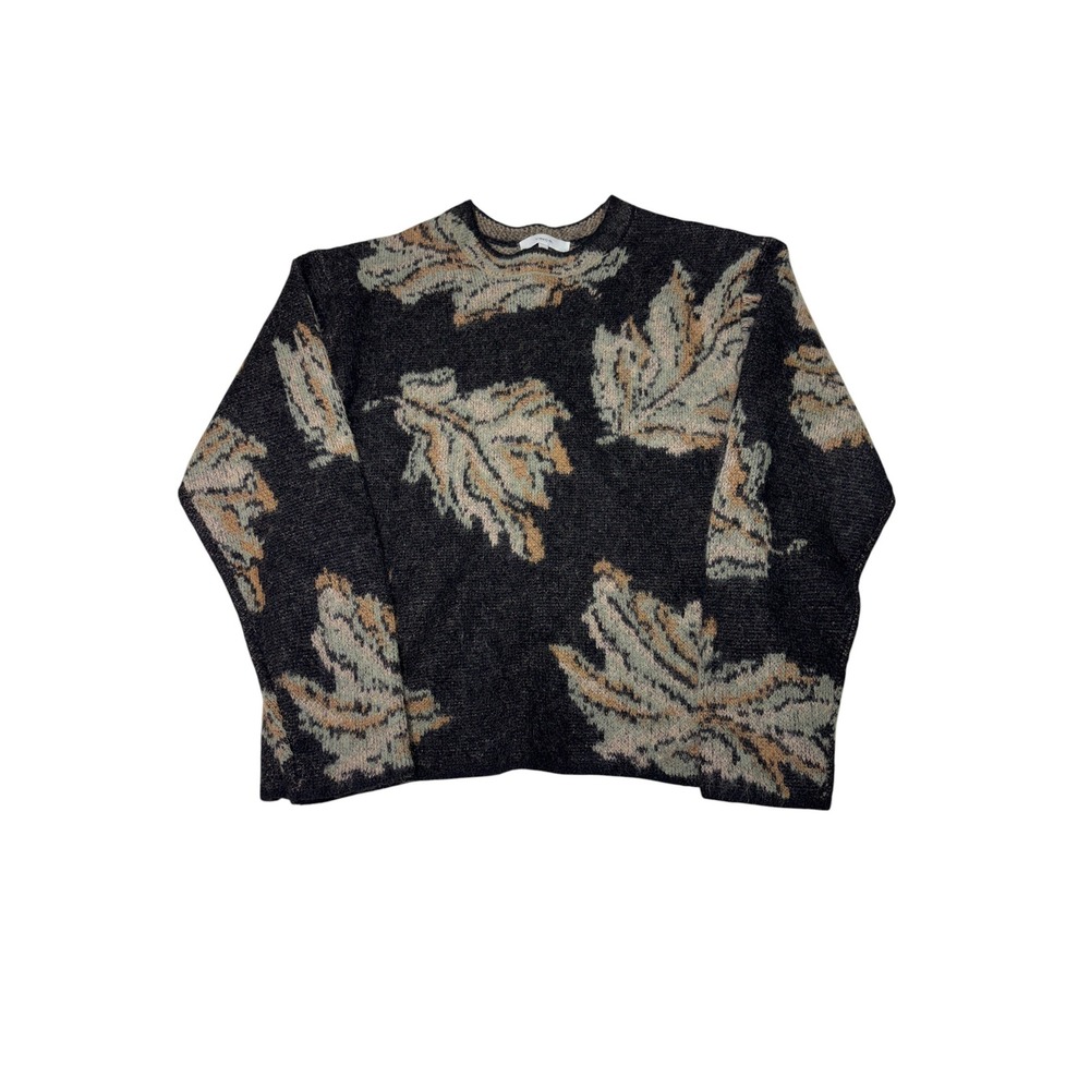 Vince Alpaca Mohair Merino Wool Leaf Jacquard Sweater Womens XXS Charcoal